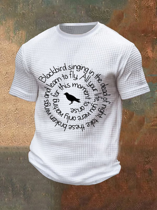 Men’s Retro Music Band Printed Waffle Top White / S