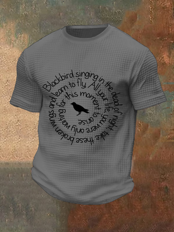Men’s Retro Music Band Printed Waffle Top Light Gray / S