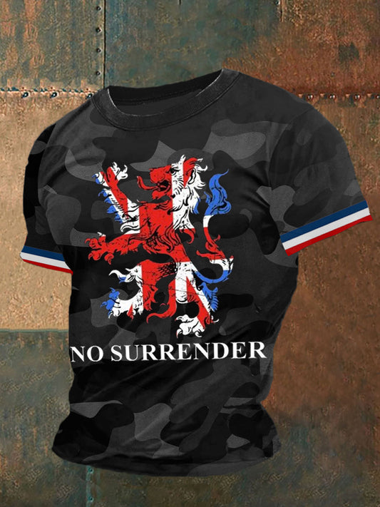 NO SURRENDER Printed Vintage Fashion Loose Short Sleeve T-Shirt Black / S