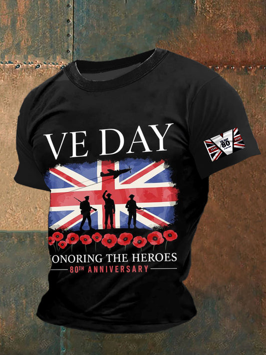 VE DAY Printed Vintage Fashion Loose Short Sleeve T-Shirt Black / S