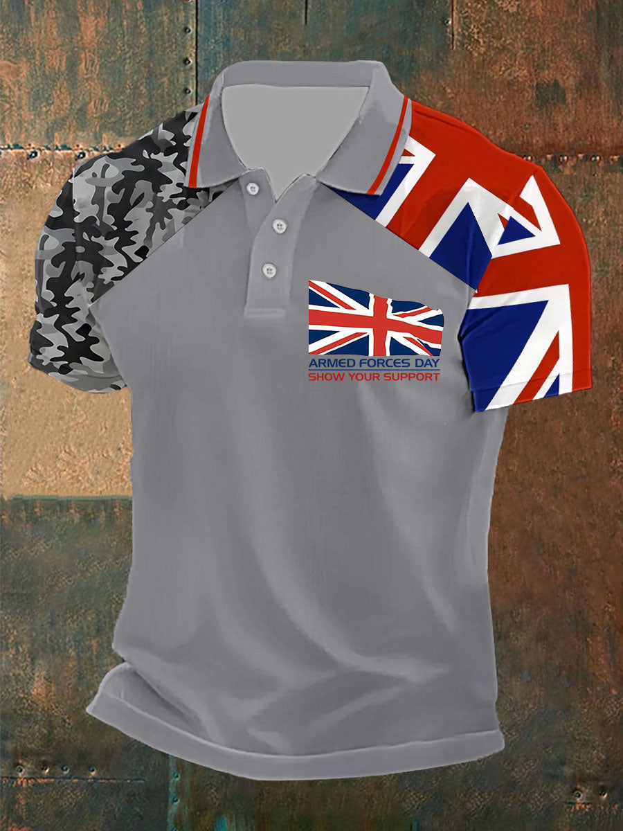 Men’s Armed Forces Day Printed Button T-Shirt Gray / S