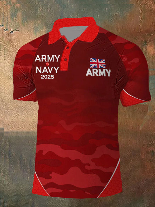 Men’s Honour Our Armed Forces Print Button T-Shirt Red / S