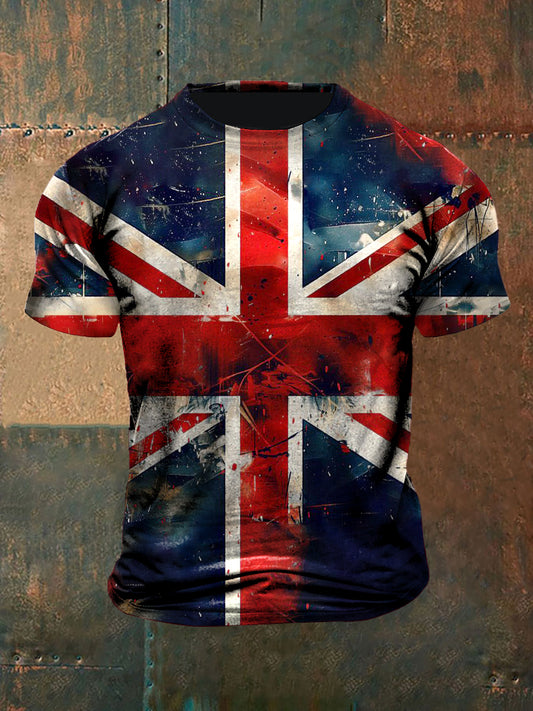 Unisex Vintage British Flag Aged Abstract Print Casual Cotton Short Sleeve T-Shirt