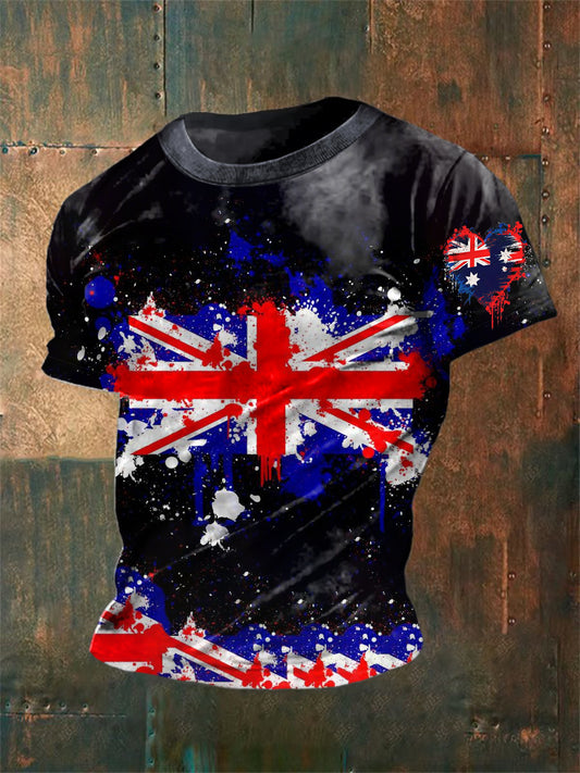 Unisex Vintage British Flag Graffiti Abstract Print Casual Cotton Short Sleeve T-Shirt