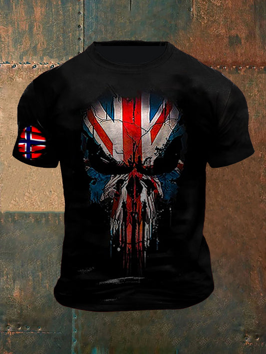 Unisex Vintage UK Flag Skull Graffiti Abstract Print Casual Cotton Short Sleeve T-Shirt