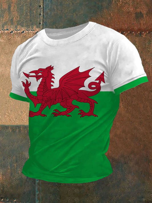 Men's Welsh Flag Printed Casual T-Shirt
