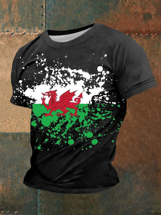 Men's Welsh Flag Printed Casual T-Shirt