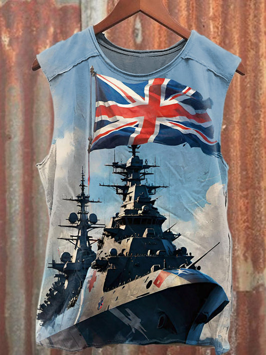 Men's Casual British Mother Ship Printed Tank Top
