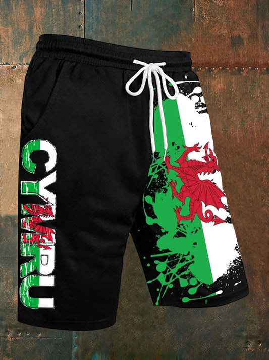 Men's Welsh Flag Printed Casual Shorts