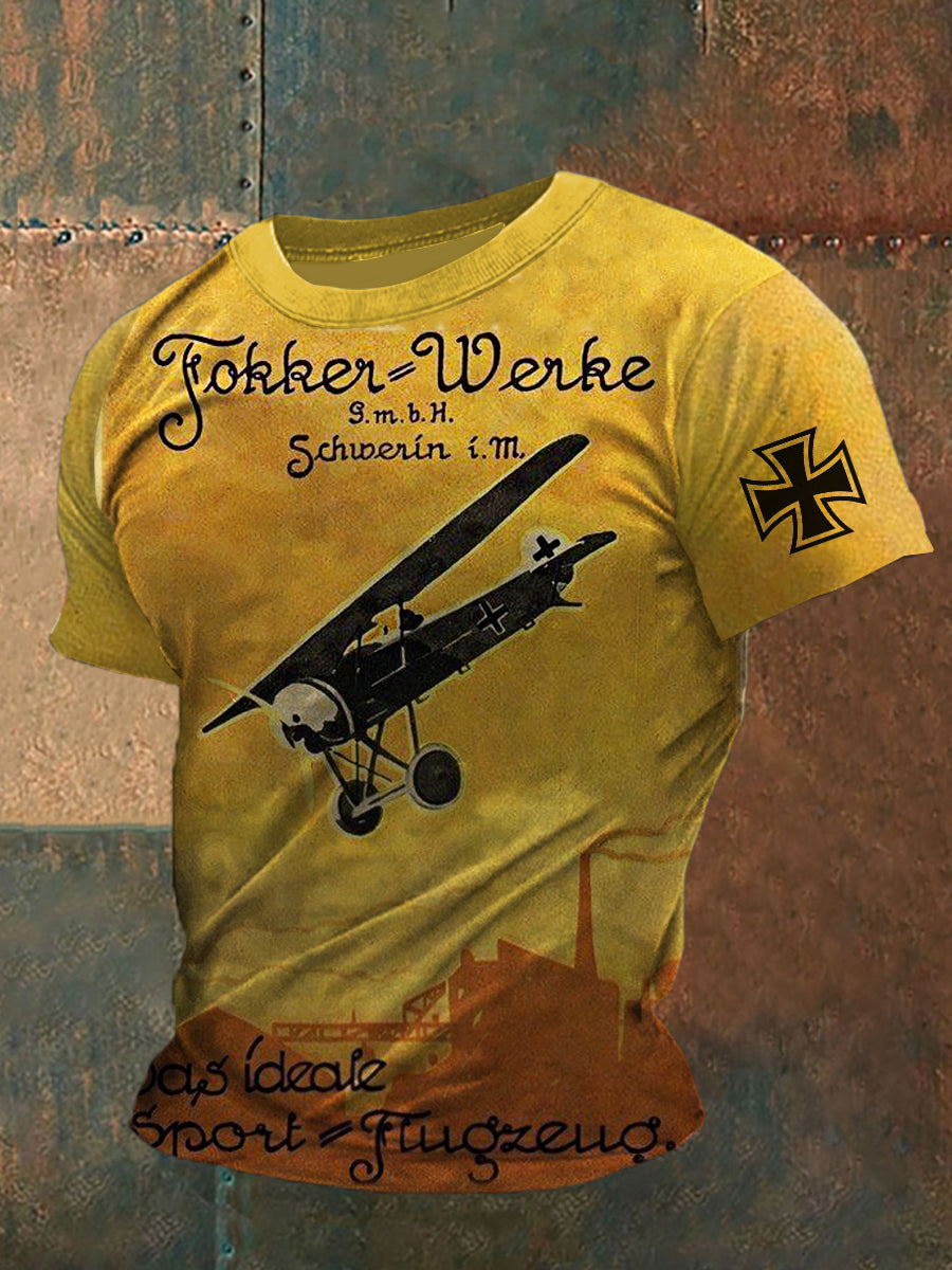 England Fighter Jet Printed Vintage Fashion Loose Short Sleeve T-Shirt