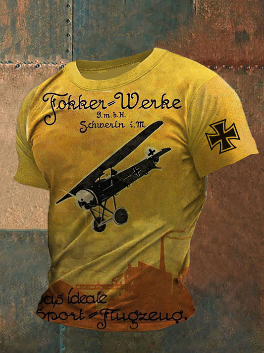 England Fighter Jet Printed Vintage Fashion Loose Short Sleeve T-Shirt