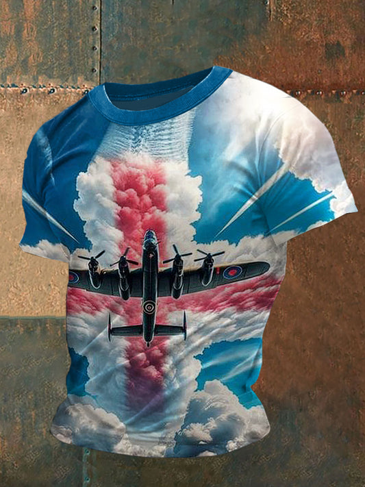 British Fighter Jet Printed Vintage Fashion Loose Short Sleeve T-Shirt