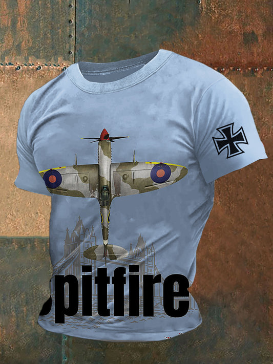 British Fighter Jet Printed Vintage Fashion Loose Short Sleeve T-Shirt