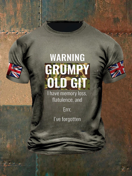 Men's Vintage British Veterans Memorial Art Print Casual T-Shirt