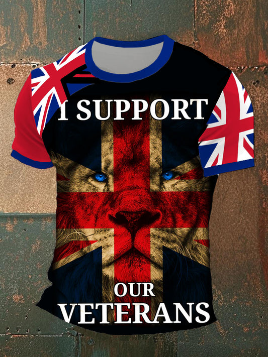 Men's Vintage British Veterans Memorial Art Print Casual T-Shirt