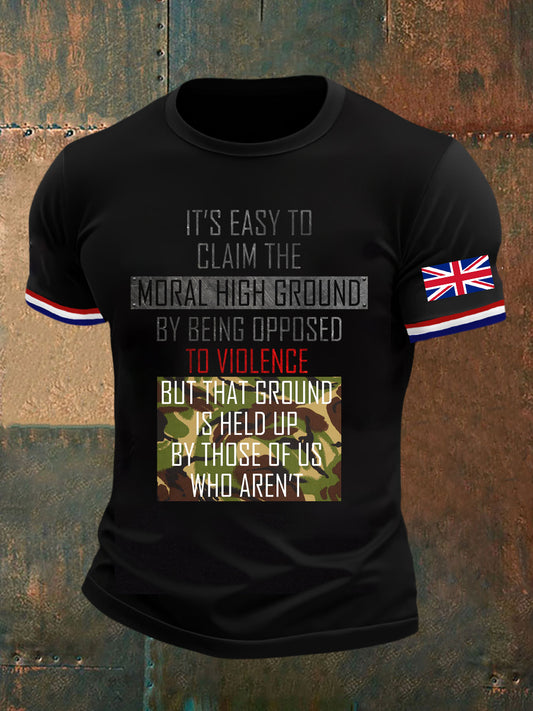 Men's Vintage British Veterans Memorial Art Print Casual T-Shirt