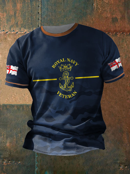 Men's Royal Navy Grumpy Old Veteran Printed T-shirt
