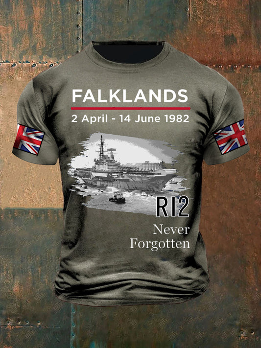 Men's Vintage British Veterans Memorial Art Print Casual T-Shirt