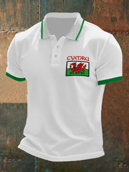 Men's Welsh Flag Casual Button T-Shirt