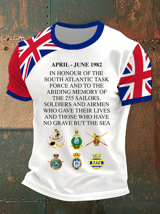 Men's Vintage British Veterans Memorial Art Print Casual T-Shirt