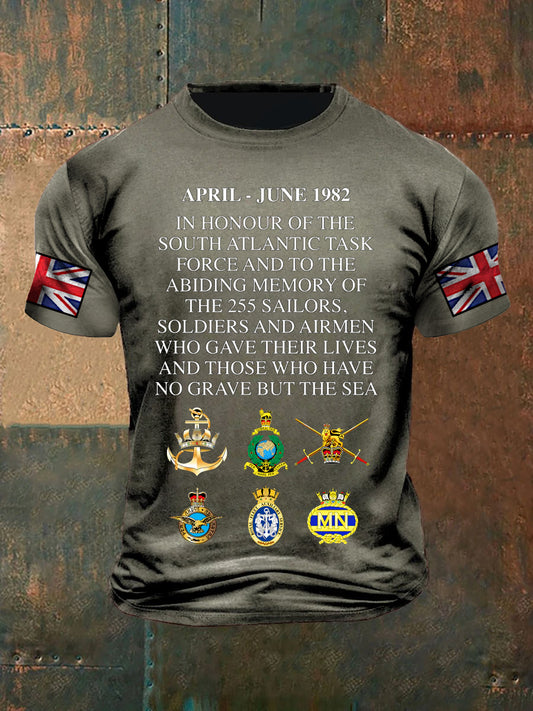 Men's Vintage British Veterans Memorial Art Print Casual T-Shirt