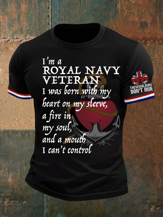 Men's Vintage British Veterans Memorial Art Print Casual T-Shirt