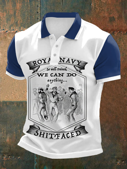 Men's Vintage Royal Navy Dancing Team Print Casual Top