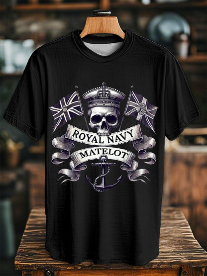 Unisex Vintage Royal Navy Matelot Skull Print Casual Tee