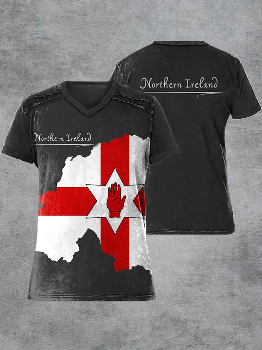 Men's Retro Northern Ireland Printed V-neck Short-Sleeved T-shirt