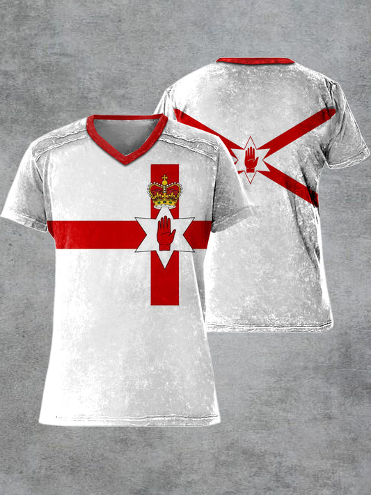 Men's Retro Northern Ireland Printed V-neck Short-Sleeved T-shirt