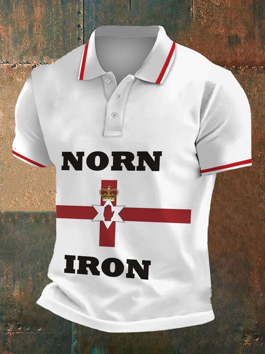 Men's Northern Ireland Print Polo Neck Plunger Short Sleeve T-Shirt