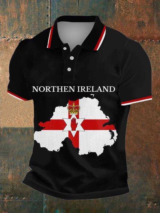 Men's Northern Ireland Print Polo Neck Plunger Short Sleeve T-Shirt