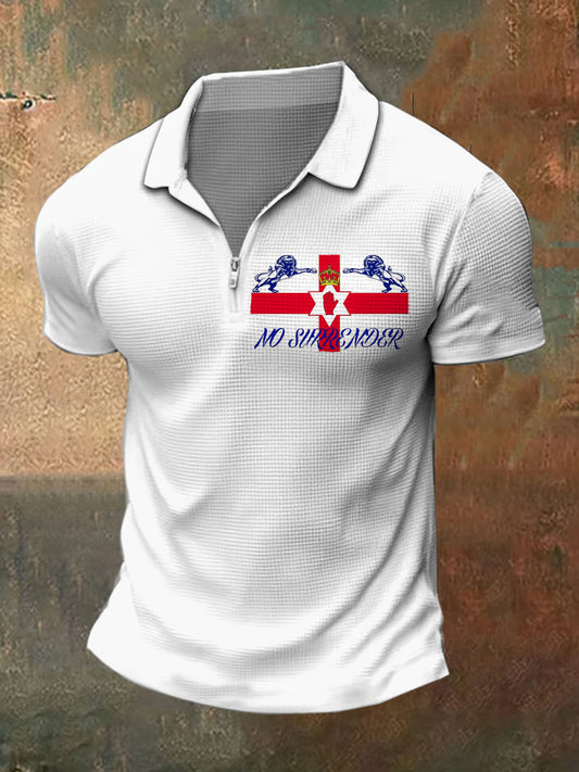 Men's Northern Ireland Print Polo Neck Plunger Short Sleeve T-Shirt