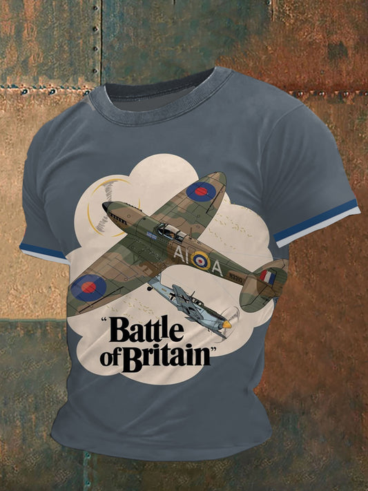 British Fighter Jet Printed Vintage Fashion Loose Short Sleeve T-Shirt