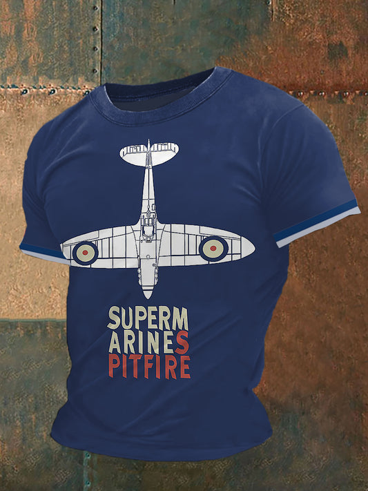 British Fighter Jet Printed Vintage Fashion Loose Short Sleeve T-Shirt