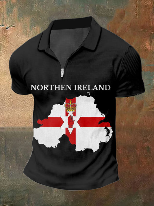 Men's Northern Ireland Print Polo Neck Plunger Short Sleeve T-Shirt