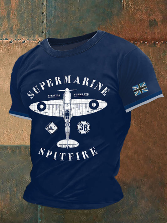 British Fighter Jet Printed Vintage Fashion Loose Short Sleeve T-Shirt