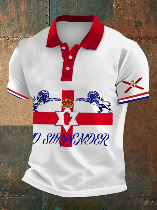 Men's Northern Ireland Print Polo Neck Plunger Short Sleeve T-Shirt