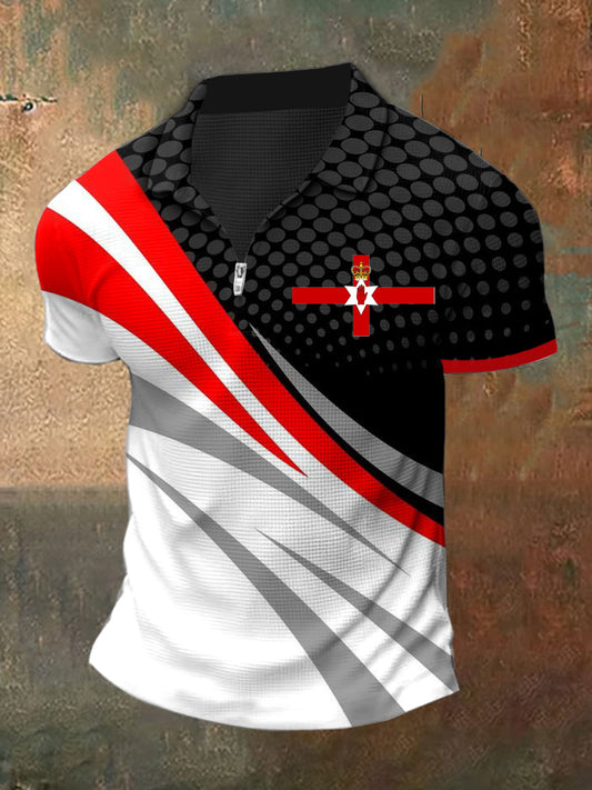Men's Northern Ireland Print Polo Neck Plunger Short Sleeve T-Shirt