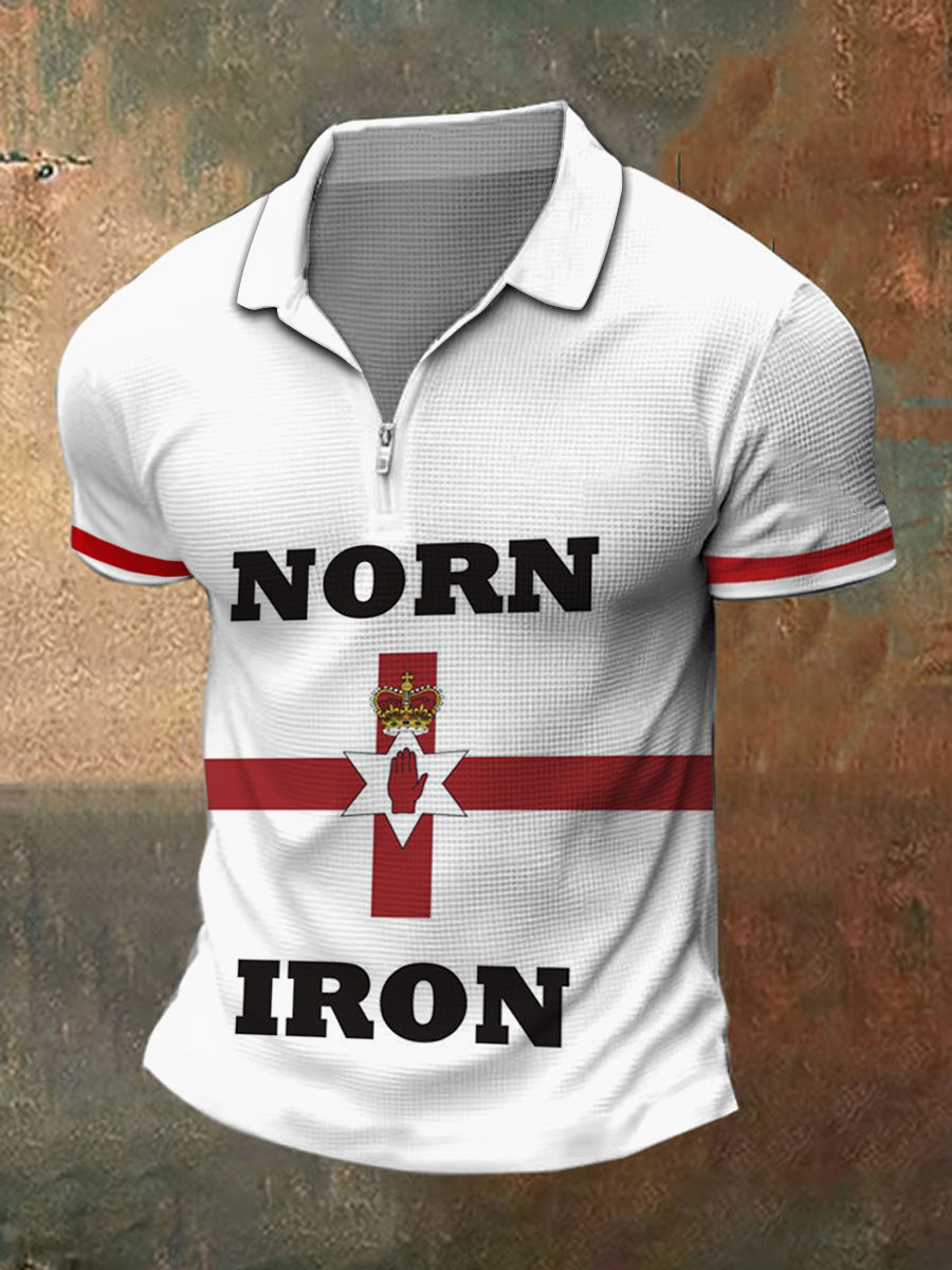 Men's Northern Ireland Print Polo Neck Plunger Short Sleeve T-Shirt