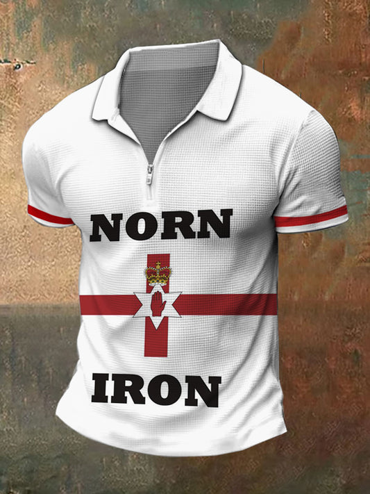 Men's Northern Ireland Print Polo Neck Plunger Short Sleeve T-Shirt