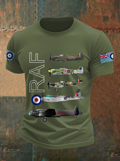 Men's Vintage RAF WW2 Aircraft Spitfire Lancaster Typhoon Hurricane Mosquito Casual Tee