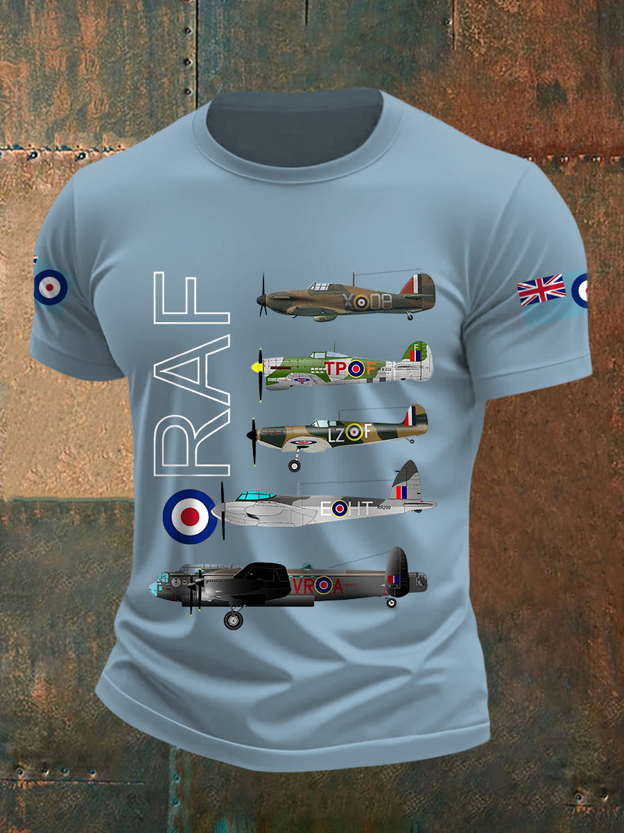 Men's Vintage RAF WW2 Aircraft Spitfire Lancaster Typhoon Hurricane Mosquito Casual Tee