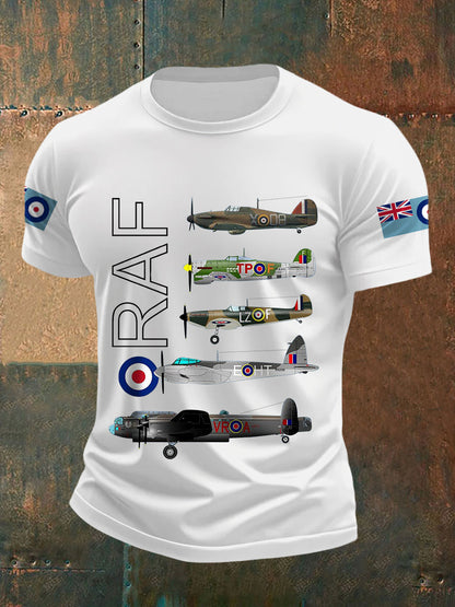 Men's Vintage RAF WW2 Aircraft Spitfire Lancaster Typhoon Hurricane Mosquito Casual Tee