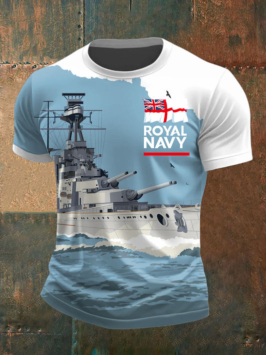 Men's Royal Navy Veteran HMS Hood Battleship Printed T-shirt