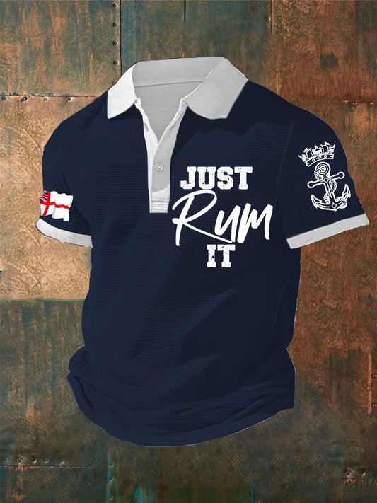 Men's Navy Veteran Rum Lover Printed Waffle Casual Tops