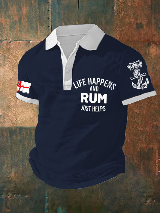 Men's Navy Veteran Rum Lover Printed Waffle Casual Tops