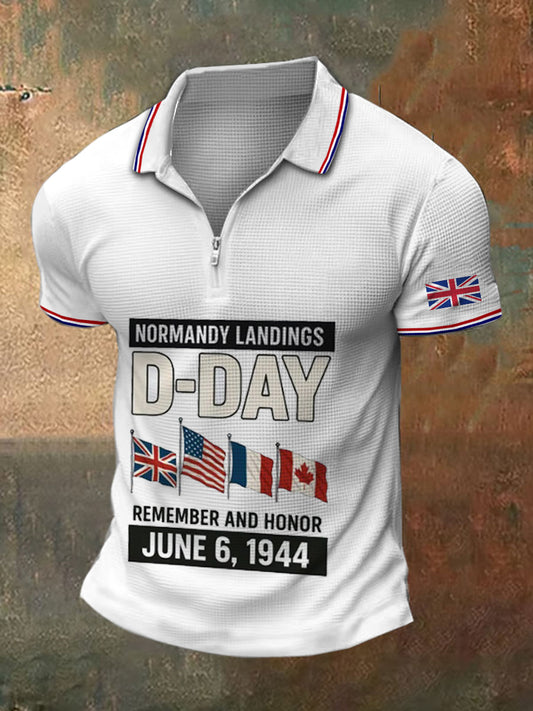 Men's D-Day Normandy Print Polo Collar Casual Short Sleeved Shirt