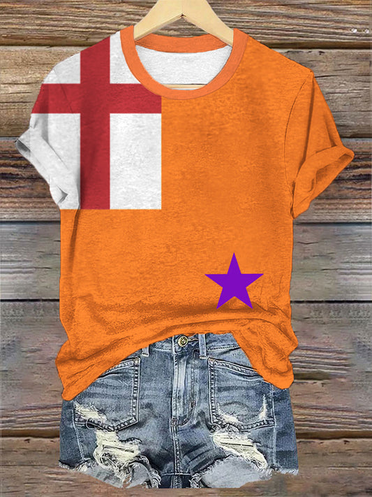 Women's Orange Brotherhood Flag Print Casual Top