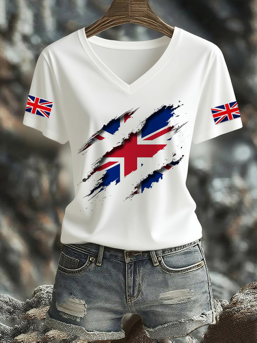 Women's UK Flag Print Casual Short Sleeve Tee